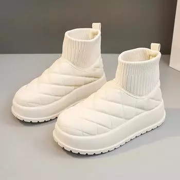 Модные теплые женские зимние ботинки, бархатные повседневные ботильоны до щиколотки на толстой подошве, классическая женская обувь, простые повседневные хлопковые ботинки 35 бежевый