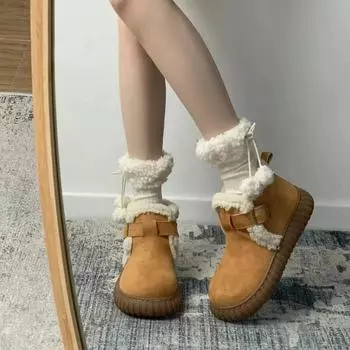 Модные теплые зимние ботинки для женщин 2024 года, новые уродливые милые плюшевые утолщенные нескользящие хлопковые ботинки с круглым носком, Zapatos Mujer 35