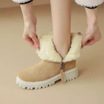 Модные теплые зимние сапоги 2025 года из натуральной шерсти из коровьей замши на толстом высоком каблуке с застежкой-молнией на ботильоны короткие панк-сапоги на платформе обувь 34 чёрный