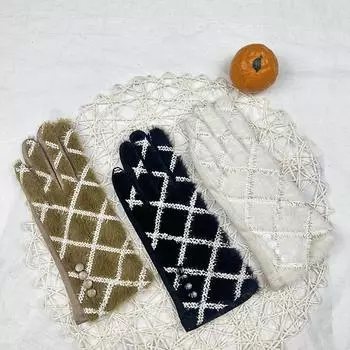 Модные термоперчатки Xiaoxiangfeng Silver Silk Embroidered Норковая шерсть бархатные холодостойкие перчатки хаки