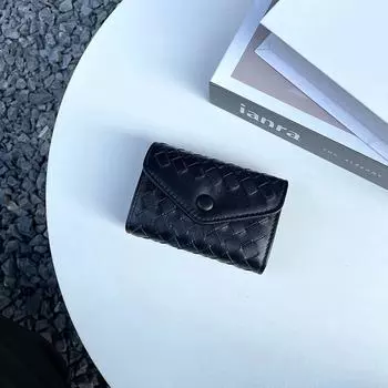 Модные тканые держатели для карт из натуральной кожи для женщин, мягкая овечья кожа, кредитный бизнес, кошелек для монет, дизайн, 11 слотов, сумки для карт чёрный