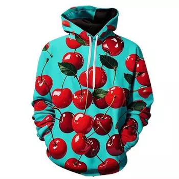 Модные толстовки Harajuku Cherry для мужчин, одежда, забавные толстовки с фруктами, осенние женские спортивные костюмы, повседневные уличные костюмы для мальчиков, топы унисекс S