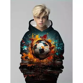 Модные толстовки с 3D-принтом Splash Football, удобные детские, унисекс, повседневные, удобные, новинки, свитшоты с длинным рукавом, осень-зима 130cm