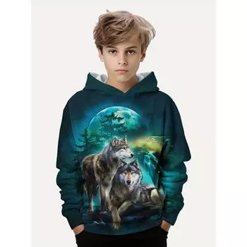 Модные толстовки с капюшоном Moonlight Wolf с 3D-принтом для детей, уличная одежда для девочек и мальчиков, детские толстовки с длинным рукавом, осенне-зимняя одежда 130