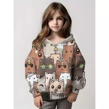 Модные толстовки с капюшоном с милым котом, 3D-принт, толстовки с капюшоном для девочек, удобные топы с длинным рукавом, пуловеры, одежда на весну и осень 100