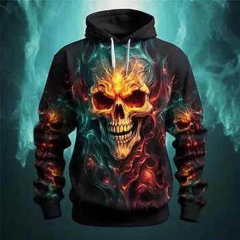 Модные толстовки с принтом черепа и пламени для мужчин, хип-хоп-тренд, толстовки Harajuku больших размеров, готические рубашки с капюшоном, осенние пуловеры, топы S