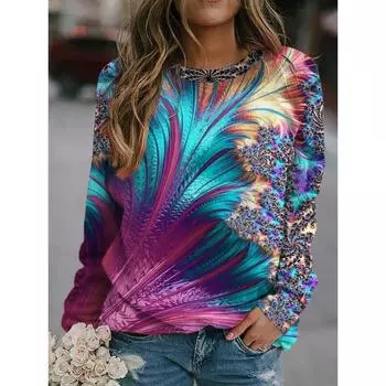 Модные толстовки с принтом павлиньих перьев и цветочным принтом в формате 3D для женщин, уличные толстовки, свободные свитера, спортивные костюмы для девочек, готическая одежда S