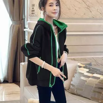 Модные толстовки в стиле «ленивые странные дела» уличная женская одежда с зеленым лоскутным узором с капюшоном M чёрный