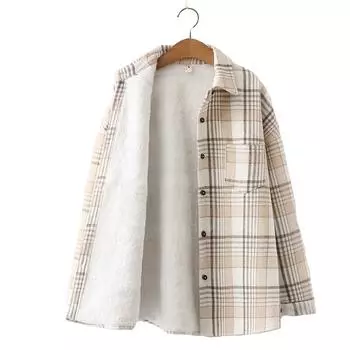 Модные толстые бархатные рубашки в клетку, женские зимние теплые блузки и топы, новая повседневная тонкая женская одежда, верхняя одежда M белый