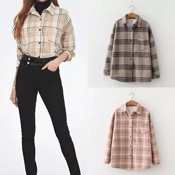 Модные толстые бархатные рубашки в клетку, женские зимние теплые блузки и топы, новая повседневная тонкая женская одежда, верхняя одежда S белый