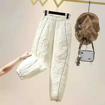 Модные толстые хлопковые брюки женские зимние эластичные шаровары с высокой талией XXXXL белый