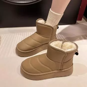 Модные толстые и теплые походные ботинки с толстой подошвой, амортизирующие, средней высоты, женские хлопковые ботинки для активного отдыха, водонепроницаемые и нескользящие, зимние ботинки 35 хаки