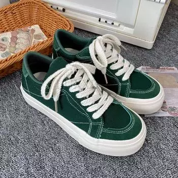 модные толстые кроссовки для женщин на платформе из замши женские спортивные кроссовки женские вулканизированные туфли кроссовки повседневные женские туфли на плоской подошве со шнуровкой 35 темно-зеленого