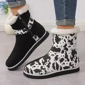 Модные толстые плюшевые зимние сапоги с принтом коровьего молока для женщин 2024 года, утепленные и теплые женские хлопковые сапоги Botas De Mujer 36
