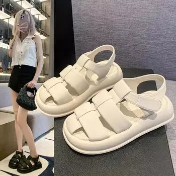 Модные толстые полые тканые водонепроницаемые сандалии на платформе, модные универсальные удобные нескользящие спортивные пляжные сандалии для женщин 35 чёрный