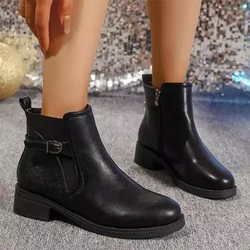модные толстые зимние женские ботильоны на среднем каблуке, зимние дизайнерские туфли для ходьбы, женские, новинка 2024 года, брендовые туфли-лодочки, платье, уютные женские туфли Zapatillas 36 чёрный