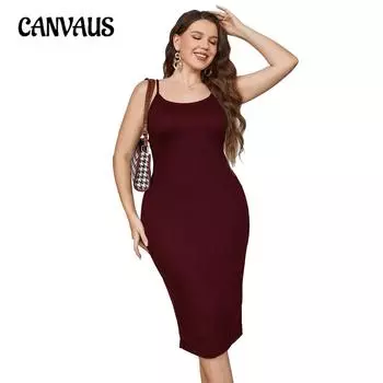 Модные тонкие эластичные женские платья с бретельками больших размеров 1XL малиновый
