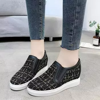 Модные тонкие и дышащие одинарные туфли 2024 года, новые внутренние высокие тканевые туфли с толстой подошвой, повседневные спортивные туфли из вулканизированной ткани Traf 35