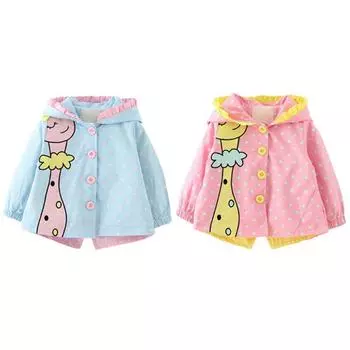 Модные тонкие милые тонкие пальто с капюшоном и рисунком для маленьких девочек на весну-осень из мягкого хлопка для маленьких девочек L