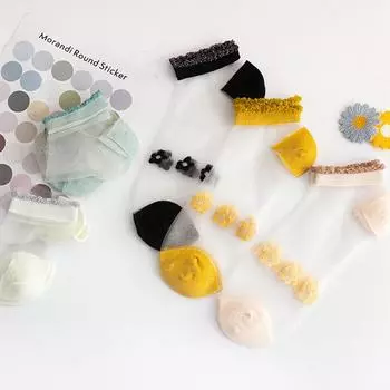 Модные тонкие прозрачные летние женские носки из молочного шелка, носки-лодочки, носки с маргаритками чёрный