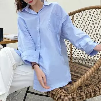 Модные тонкие свободные повседневные блузки с длинным рукавом, женские однотонные элегантные офисные солнцезащитные рубашки для женщин, женская рубашка на пуговицах на весну и осень 26227 One Size белый