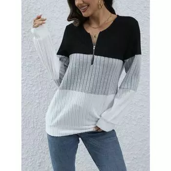 Модные топы для женщин на весну Новые топы с длинными рукавами и контрастной строчкой на молнии S белый