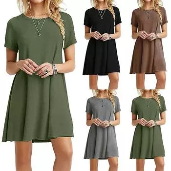 Модные топы унисекс для свиданий, повседневные свободные платья, цельные сарафаны с круглым вырезом и короткими рукавами, женские осенние сексуальные модные футболки для поездок на работу, летние женские L синий