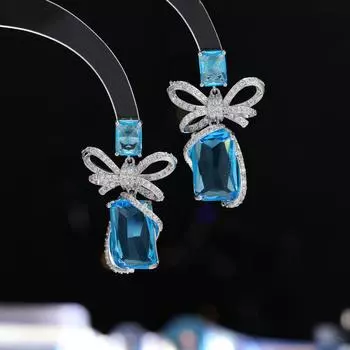 Модные трехмерные серьги-бантики в форме кубика сахара из серебра 925 пробы с микроинкрустацией иглами, модные легкие роскошные серьги высокого класса