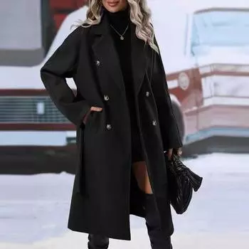 Модные тренчи для женщин, длинные тренчи, тонкие классические однотонные пальто M чёрный