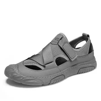 Модные трендовые полые туфли для мужчин, летние спортивные сандалии, мужские походные кроссовки для походов на платформе, нескользящие пляжные сандалии для прогулок 39 серый