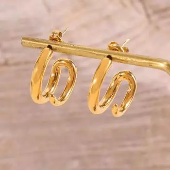 Модные трендовые серьги-гвоздики C-типа, покрытые титановой сталью, блестящие серьги из 18-каратного золота, простые серьги-гвоздики для женщин