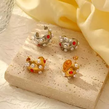 Модные трендовые серьги из нержавеющей стали с инкрустацией из жемчуга и циркония, женские высококачественные легкие серьги класса люкс с покрытием 18 карат