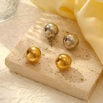 Модные трендовые серьги-шарики из нержавеющей стали с полостью, женские легкие роскошные серьги из золота 18 карат с покрытием
