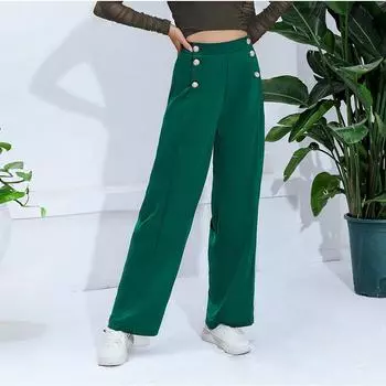 Модные трендовые широкие брюки женские с высокой талией костюмные брюки повседневные брюки S зелёный
