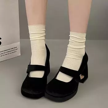 Модные трендовые туфли Женские кроссовки на толстой подошве Модные туфли на высоком каблуке Туфли Мэри Джейн на толстой подошве 34 чёрный