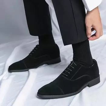 Модные трендовые замшевые мужские повседневные туфли, дышащие, удобные, на шнуровке, мужские туфли для вождения, модные мужские туфли Lazy Shoes, роскошные брендовые лоферы, мокасины 38 чёрный