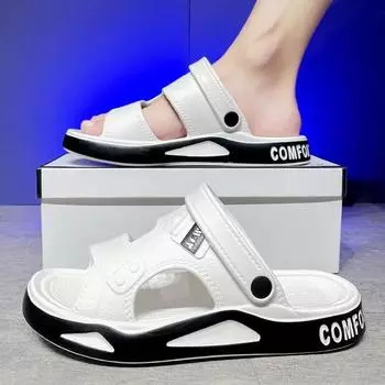 Модные тренды, мужская обувь, простые шлепанцы, легкие приморские тапочки, повседневная мужская обувь, пляжные сандалии, тапочки, летние шлепанцы для отдыха с открытым носком 40 белый