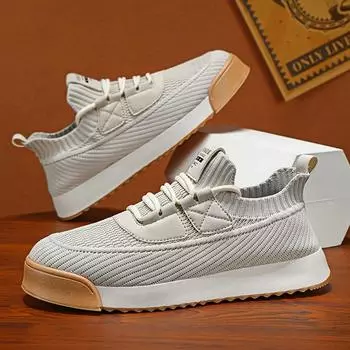 Модные трикотажные мужские туфли, мужские кроссовки, удобные дышащие кроссовки для мужчин, желтая подошва, носки, обувь, теннис, мужские кроссовки 39 бежевый