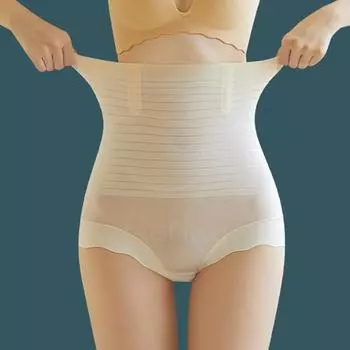 модные трусики Ice Silk с высокой талией и плоским животом, бесшовные, с подтяжкой бедер, дышащие, летние женские трусы, нижнее белье, корректирующие фигуру XXL бежевый