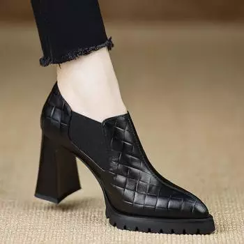 Модные туфли AJGS Новые высококачественные туфли для женщин на высоком каблуке Осенние однотонные кожаные туфли Сексуальные вечерние туфли на платформе с нескользящим высоким каблуком для женщин 34