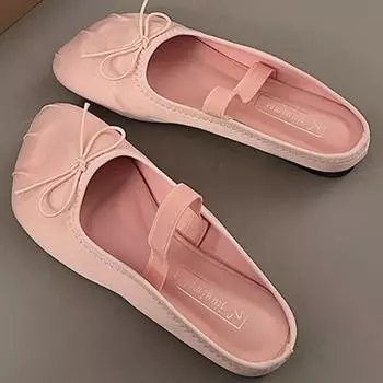 Модные туфли Baotou Flat Shoes осеннего сезона Thin Square Head Shallow Bow Lazy Man Slip-on Mary Jane Single Shoes 35 чёрный