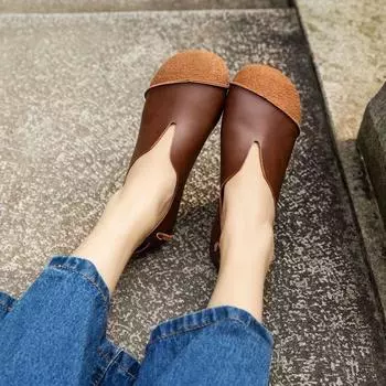 Модные туфли без застежек с V-образным вырезом Mom Retro Patched Leather Moccasins Soft Brand Vintage Ballet Flats Zapatos Mujer CN 35 кофейный