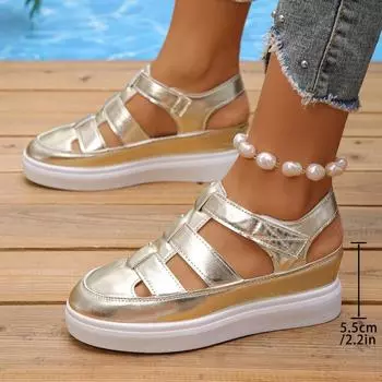 Модные туфли бежевые босоножки на высоком каблуке дышащие большие размеры летние черные закрытые женские низкие спортивные удобные модные новый стиль 35 золотой