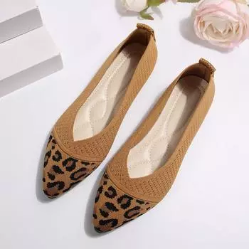 Модные туфли большого размера на плоской подошве, летние, новые, с острым носком, с неглубоким горлом, летающие, тканые, дышащие, с мягкой подошвой, одинарные туфли 36 цветной печати леопарда