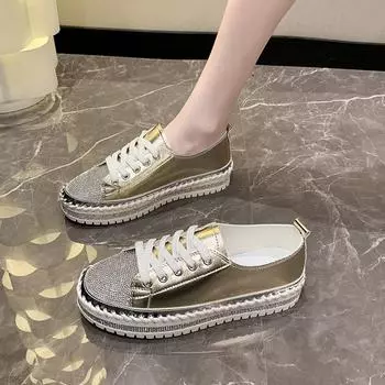 Модные туфли большого размера со стразами для женщин 2024 года, новые повседневные и удобные туфли на шнуровке со шнуровкой 35 розы красного