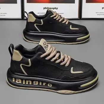 Модные туфли Daddy 2025, весна, новые мужские повседневные туфли из нескользящей кожи для серфинга, трендовые универсальные туфли на платформе с увеличенным каблуком 39 чёрный