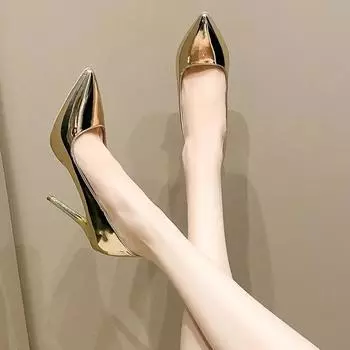 Модные туфли для банкетов класса люкс для женщин-старшеклассниц с острым носком и тонким каблуком, большой размер 43, каблук высотой 10 см, женские 34