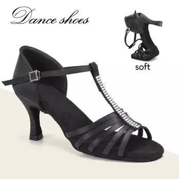 Модные туфли для латиноамериканских танцев, бальные вечеринки, вальс, высокие каблуки для занятий сальсой, танго, каблуки 7 см 34 чёрный