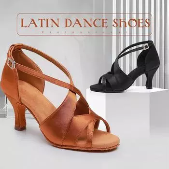 Модные туфли для латинских танцев на высоком каблуке, женские танцевальные туфли для девочек, латиноамериканские танцевальные туфли для танго, сальсы, для помещений, мягкая подошва, танцевальная обувь 7 см 34 коричневый