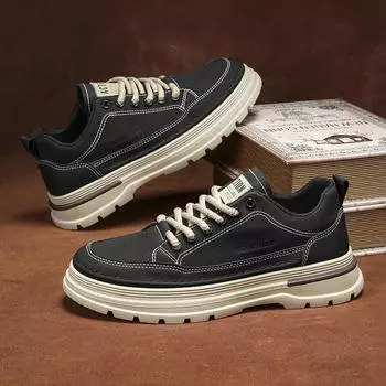 Модные туфли для мужчин, новые мужские кроссовки, осенние, на толстой подошве, модные, роскошные, кожаные, повседневные, рабочие, кроссовки, мотоциклетная обувь 39 чёрный